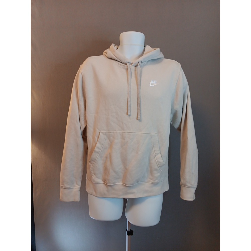 Nike Club Fleece Pullover Hoodie Sweatshirt In Ivory With White Logo Small‎